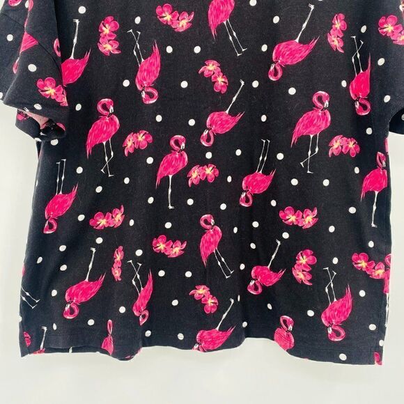 ASOS Size 6 Black & Pink Polka Dot Flamingo Boxy Short Sleeve Pajama Top - Picture 3 of 9